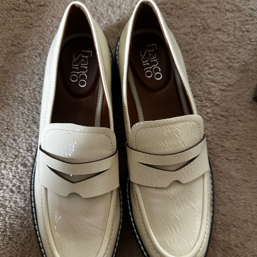 Franco Sarto Off-White Patent Leather Penny Loafers